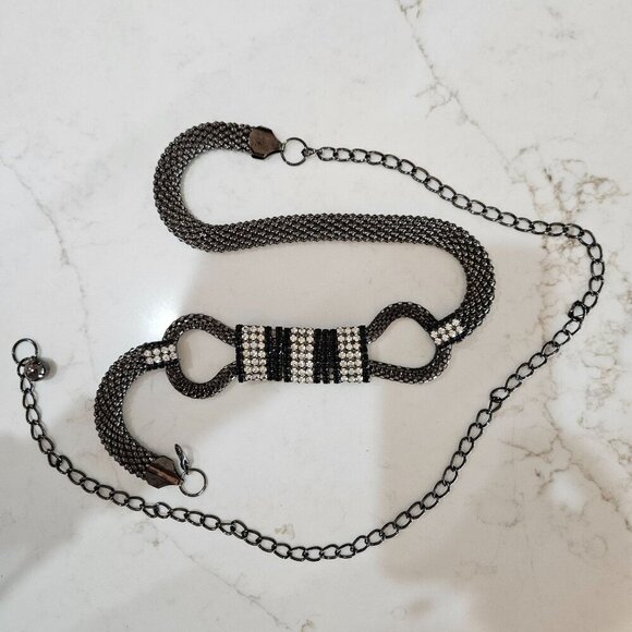 Luxury Dressy OS Black & Silver Crystal Rhinestone Beaded Chain Rope Belt - Picture 2 of 11